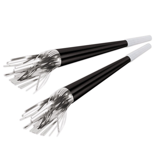 Black Foil Horns w/Silver Tassel – 9" by Beistle for New Years Foil Horns