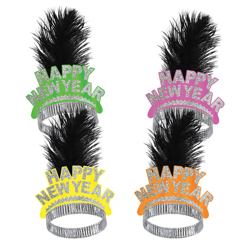 Neon Swing Tiaras by Beistle for New Years Plumed
