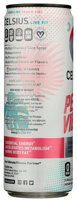 CELSIUS: Beverage Sparkling Peach Vibe, 12 fo