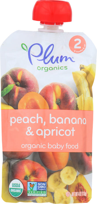 PLUM ORGANICS: Organic Baby Food Stage 2 Peach, Apricot & Banana, 4 oz