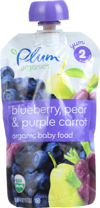 PLUM ORGANICS: Organic Baby Food Stage 2 Blueberry Pear & Purple Carrot, 4 oz