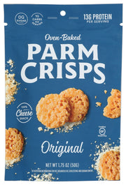 ParmCrisps Original are made with only 100% aged parmesan cheese to deliver the uniquely bold and savory taste you love with the crunch you're craving. On their own, accompanied by a sandwich or paired with a delicious dip, ParmCrisps Original will elevate any eating occasion!