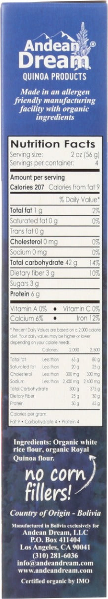ANDEAN DREAM: Quinoa Pasta Macaroni, 8 oz