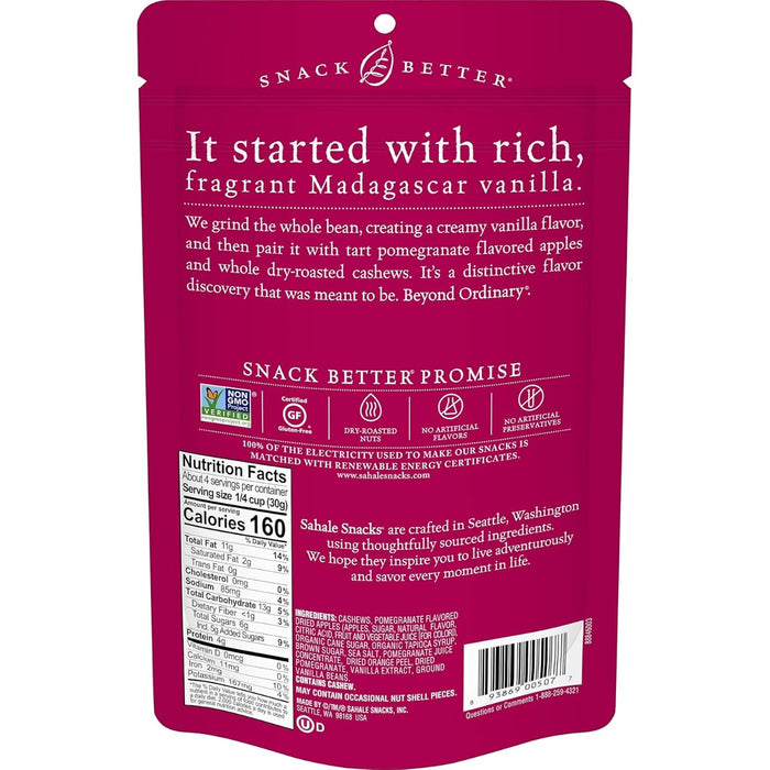 SAHALE SNACKS: Cashews with Pomegranate and Vanilla, 4 Oz