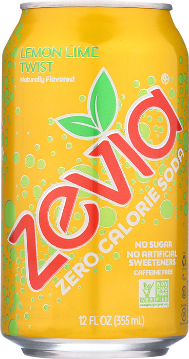 ZEVIA: Zero Calorie Soda Lemon Lime Twist 6-12 fl oz, 72 fl oz