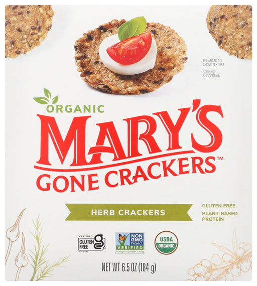 Our Traditional Cracker Gets Culinary!
This is our original cracker under the influence of herbs. A select blend of organic herbs and spices brings a culinary flair to our traditional recipe of organic, gluten free, whole grain brown rice, quinoa, flax seeds, and sesame seeds. Mary's Gone Crackers® Herb Crackers appeal to your epicurean side with fields of rosemary, a touch of garlic and even a hint of lemon.