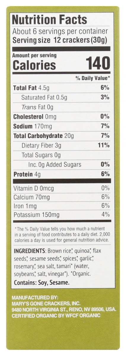 MARY'S GONE CRACKERS: Organic Crackers Herb, 6.5 oz
