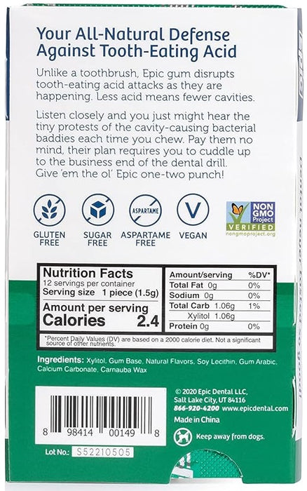 EPIC DENTAL: Gum Spearmint Xylitol, 12 pc