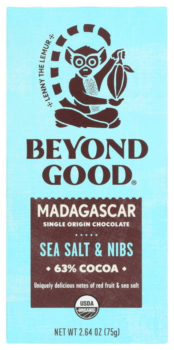 MADECASSE: 63% Cocoa Chocolate Bar Sea Salt & Nibs, 2.64 oz
