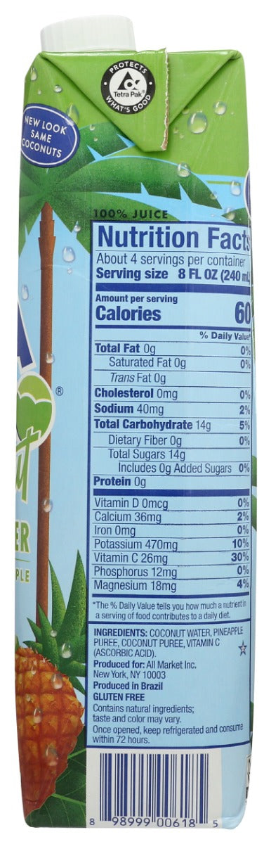 VITA COCO: Coconut Wtr Pineapple, 1 lt