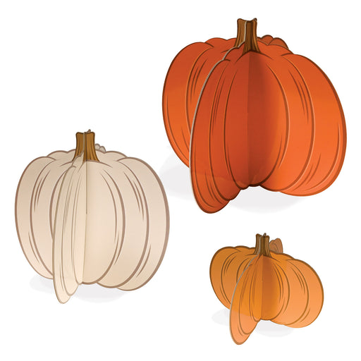 3-D Pumpkin Centerpieces – Asstd – (3/Pkg) by Beistle for Thanksgiving/Fall 3-D