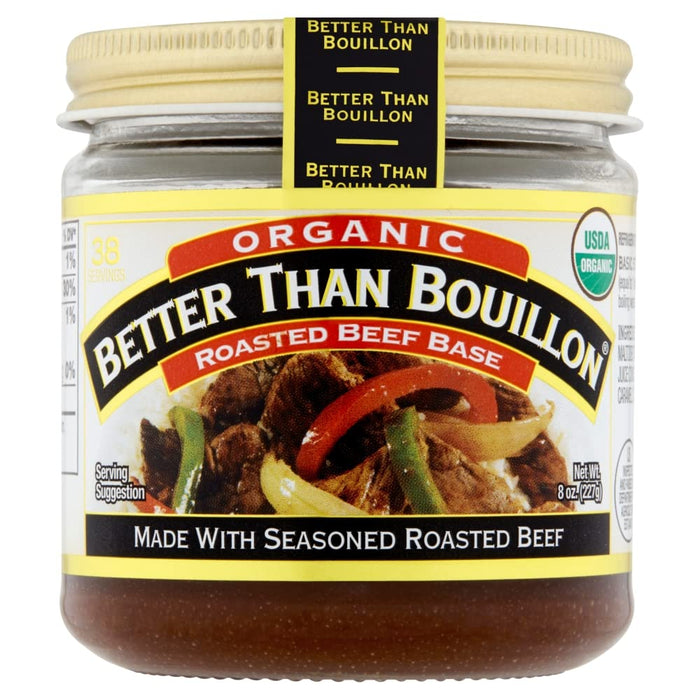 Organic Better Than Bouillon® Roasted Beef Base is made with organic roasted beef. This gives it a richer, more robust flavor than ordinary bouillons or soup stocks. Better Than Bouillon blendable bases easily spoon right out of the jar and let you add as much, or as little, flavor as desired. From marinades, glazes and vegetables to soups, sides and slow cooker dishes, Organic Better Than Bouillon Roasted Beef Base adds flavor to all your favorite dishes.