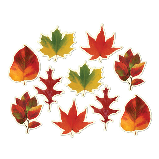 Mini Leaf Cutouts – 4"-4¾" – (10/Pkg) by Beistle for Thanksgiving/Fall Printed