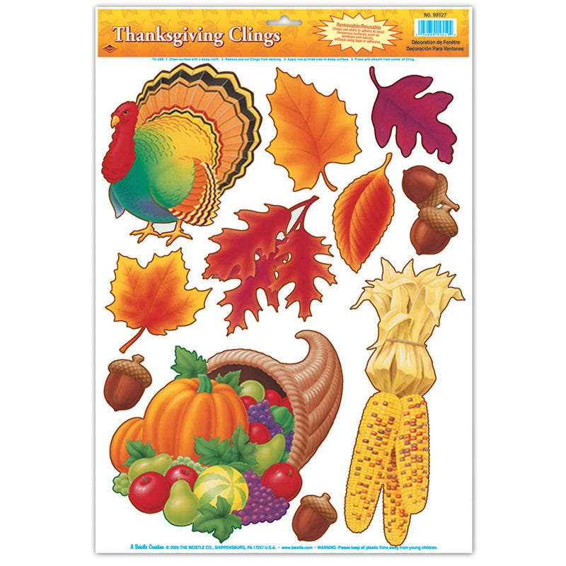 Thanksgiving Clings – 12" x 17" Sht – (11/Sht) by Beistle for Thanksgiving/Fall Window Clings