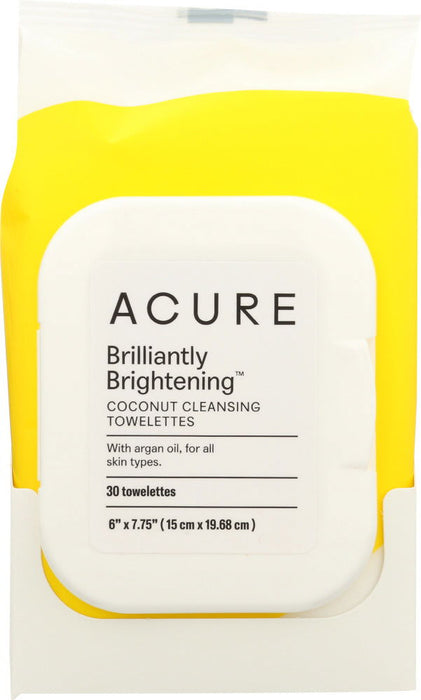 ACURE: Brilliantly Brightening Coconut Cleansing Towelettes, 30 Towelettes - No Brand For Less 