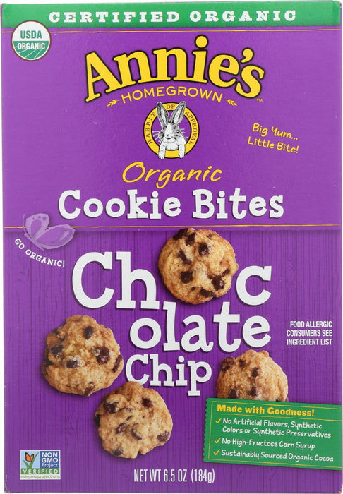 ANNIES HOMEGROWN: Organic Cookie Bites Chocolate Chips, 6.5 oz - No Brand For Less 