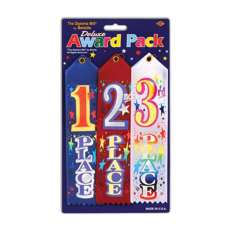 1st, 2nd, 3rd Place Award Pack Ribbons – 2" x 8" – (3/Pkg) by Beistle for Sports Award Ribbons