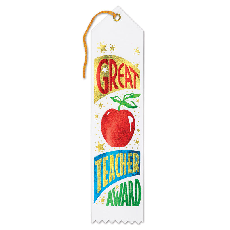 Great Teacher Award Ribbon – 2" x 8" by Beistle for Educational Award Ribbons