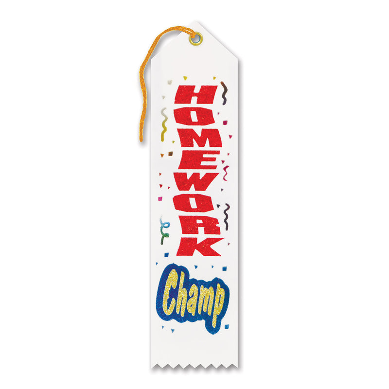 Homework Champ Award Ribbon – 2" x 8" by Beistle for Educational Award Ribbons