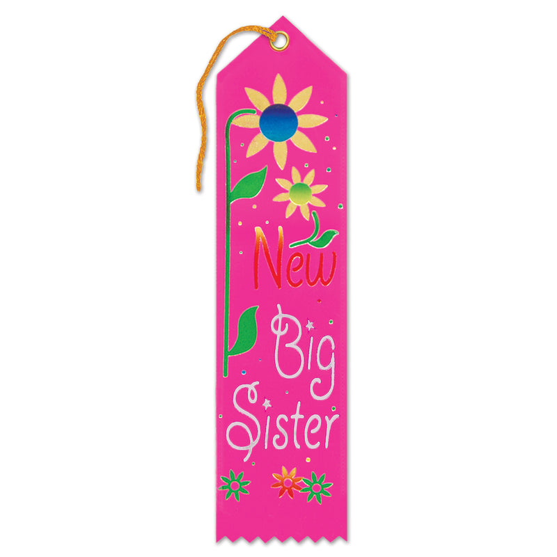 New Big Sister Award Ribbon – 2" x 8" by Beistle for Baby Shower Award Ribbons