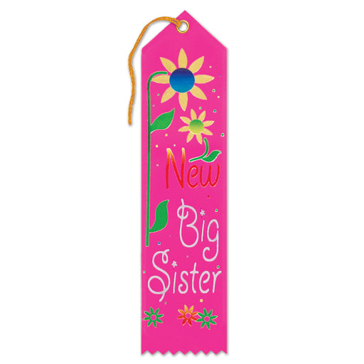 New Big Sister Award Ribbon – 2" x 8" by Beistle for Baby Shower Award Ribbons