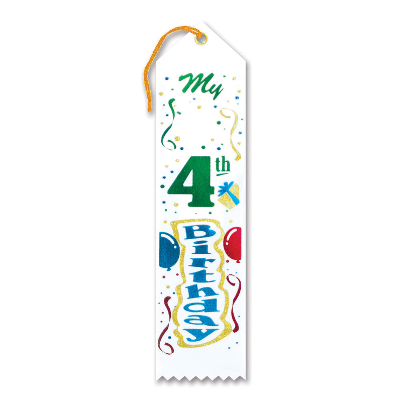 My"4th" Birthday Award Ribbon – 2" x 8" by Beistle for Birthday-Age Specific Award Ribbons