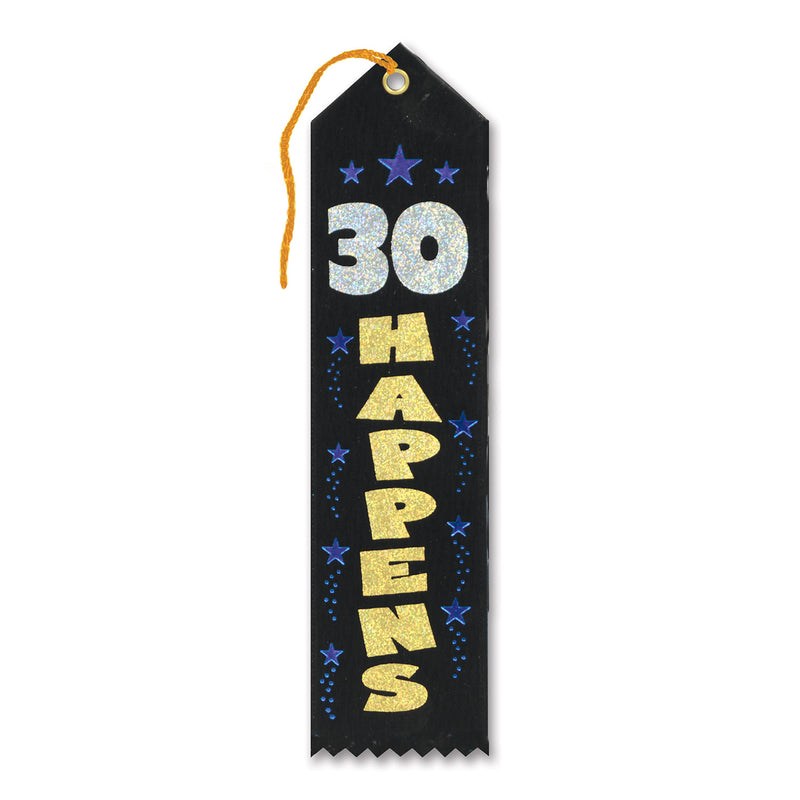 30 Happens Award Ribbon – 2" x 8" by Beistle for Over-The-Hill Award Ribbons