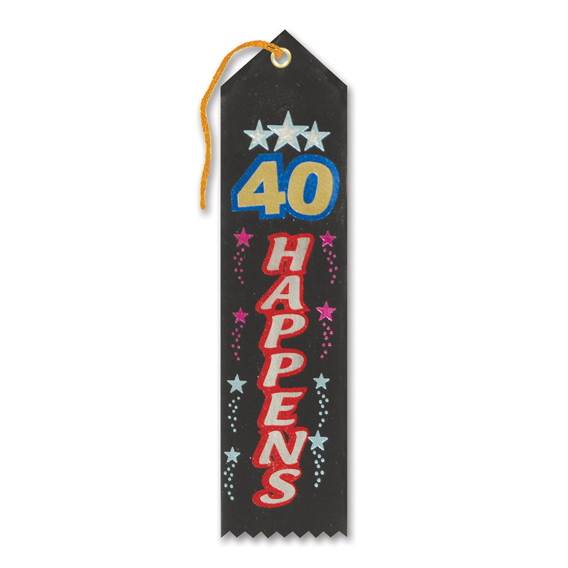 40 Happens Award Ribbon – 2" x 8" by Beistle for Over-The-Hill Award Ribbons