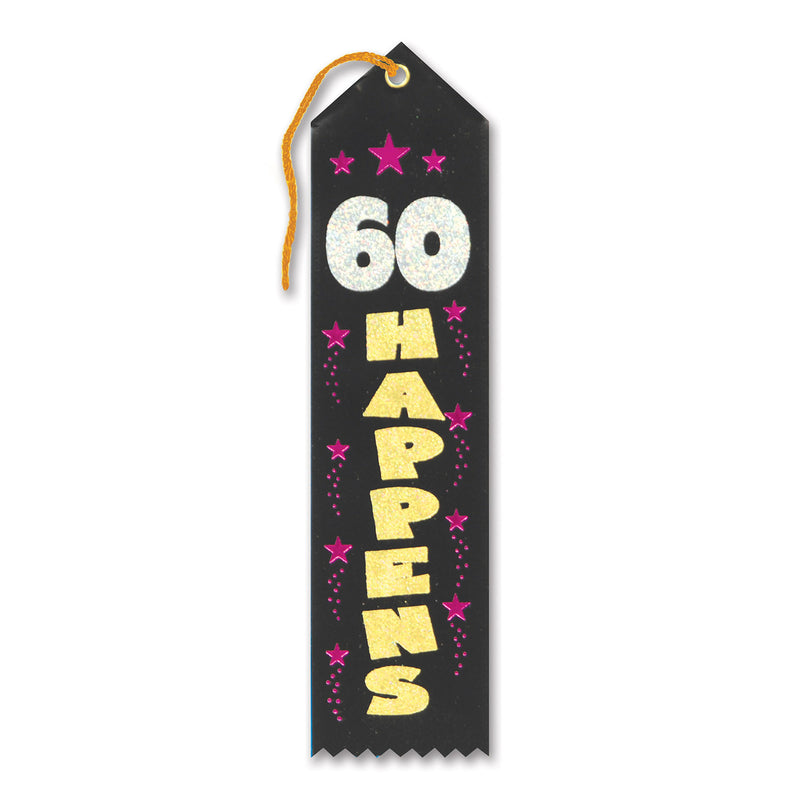 60 Happens Award Ribbon – 2" x 8" by Beistle for Over-The-Hill Award Ribbons