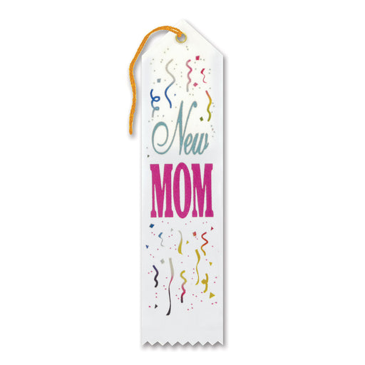New Mom Award Ribbon – 2" x 8" by Beistle for Baby Shower Award Ribbons