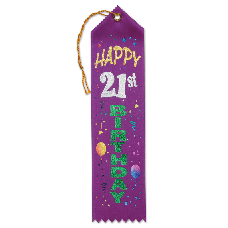 Happy "21st" Birthday Award Ribbon – 2" x 8" by Beistle for 21st Birthday Award Ribbons