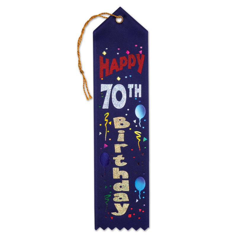 Happy "70th" Birthday Award Ribbon – 2" x 8" by Beistle for Birthday-Age Specific Award Ribbons
