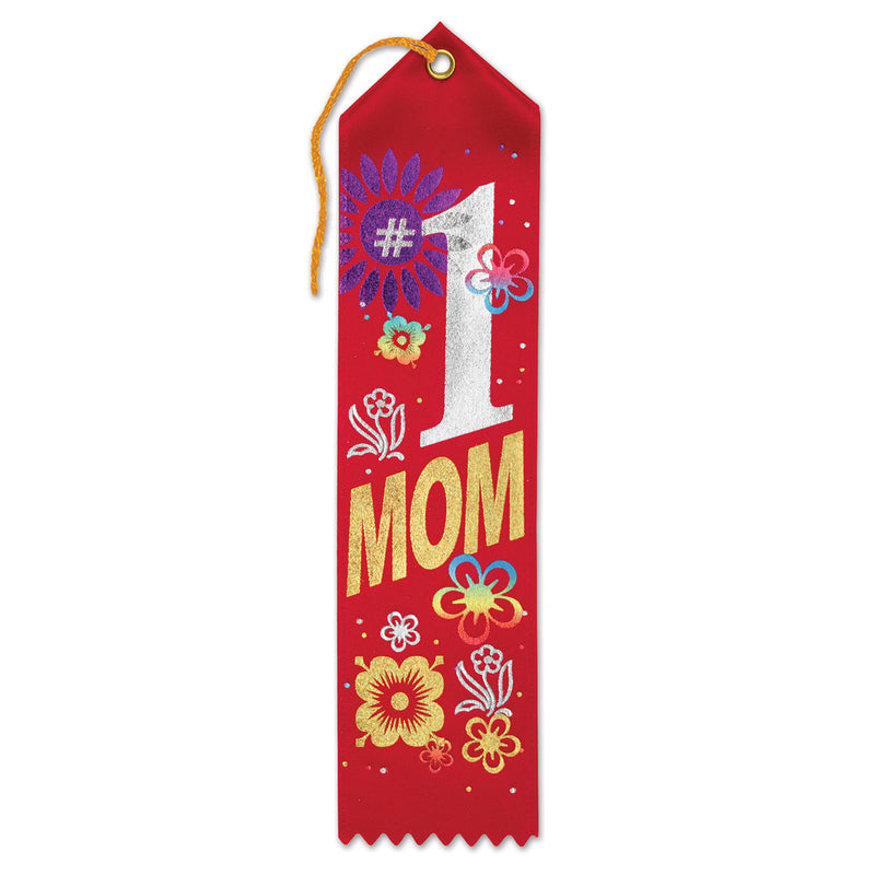 #1 Mom Award Ribbon – 2" x 8" by Beistle for Mothers/Fathers Day Award Ribbons