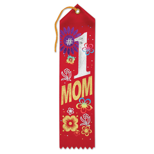 #1 Mom Award Ribbon – 2" x 8" by Beistle for Mothers/Fathers Day Award Ribbons