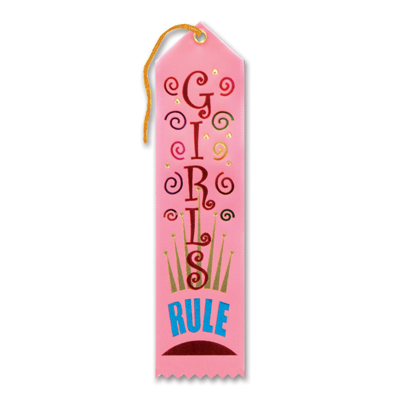 Girls Rule Award Ribbon – 2" x 8" by Beistle for General Occasion Award Ribbons
