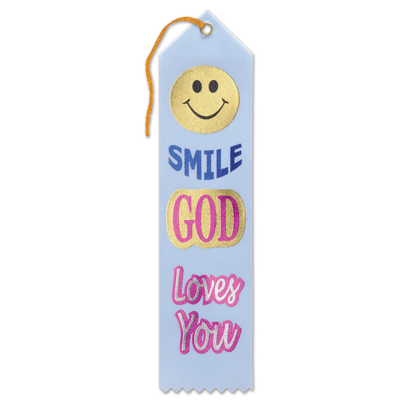 Smile, God Loves You Ribbon – 2" x 8" by Beistle for Religious Award Ribbons