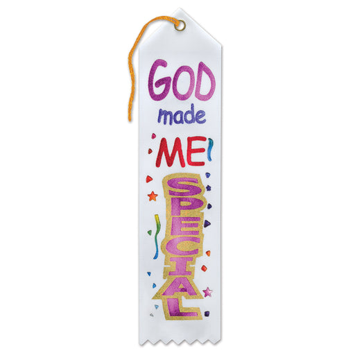 God Made Me Special Ribbon – 2" x 8" by Beistle for Religious Award Ribbons