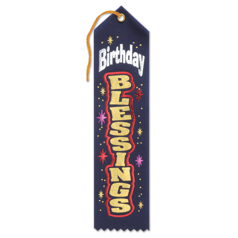 Navy Birthday Blessings Ribbon – 2" x 8" by Beistle for Religious Award Ribbons