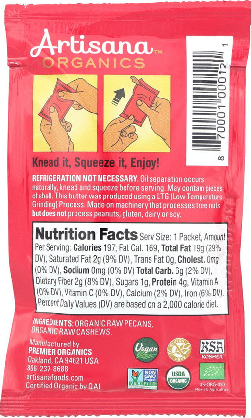 ARTISANA ORGANICS: Raw Pecan Nut Butter with Cashews Snack Pack, 1.06 oz - No Brand For Less 