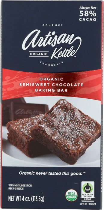 ARTISAN KETTLE: Semisweet Chocolate Baking Bar Organic, 4 oz - No Brand For Less 