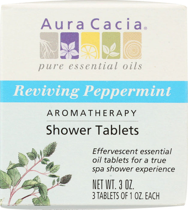 AURA CACIA: Aromatherapy Shower Tablets Reviving Peppermint 3 tablets (1 oz each), 3 oz - No Brand For Less 