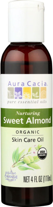 AURA CACIA: Organic Skin Care Oil Nuturing Sweet Almond, 4 oz - No Brand For Less 