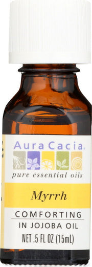 AURA CACIA: Pure Essential Oil Myrrh in Jojoba Oil, 0.5 oz - No Brand For Less