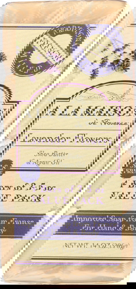 A LA MAISON DE PROVENCE: Traditional French Milled Bar Soap Value Pack Lavender Flowers 4 Bars, 14 oz - No Brand For Less 