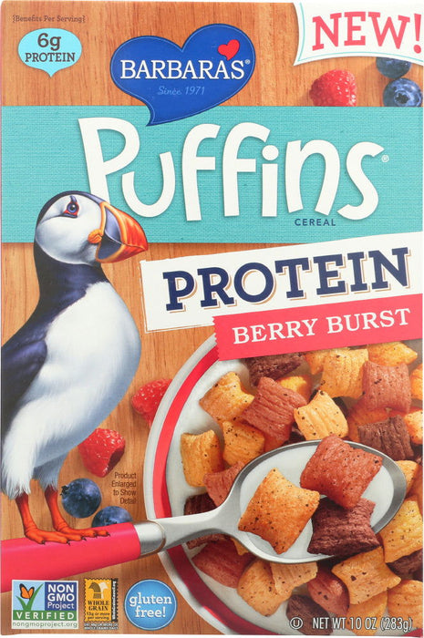 BARBARAS: Puffins Protein Berry Burst, 10 oz - No Brand For Less 