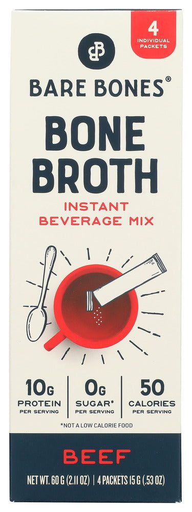 BARE BONES: Beef Instant Bone Broth 4 Packets, 2.11 oz - No Brand For Less