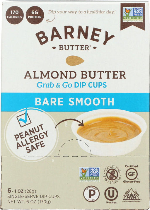 BARNEY BUTTER: Almond Butter Bare Smooth 6x1 oz Single Serve Dip Cups, 6 oz - No Brand For Less 