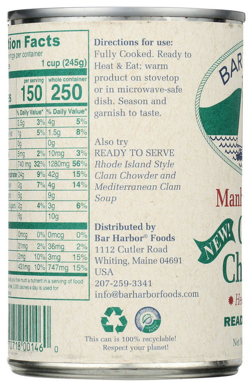 BAR HARBOR: Clam Chowder Manhattan Style, 15 Oz - No Brand For Less 
