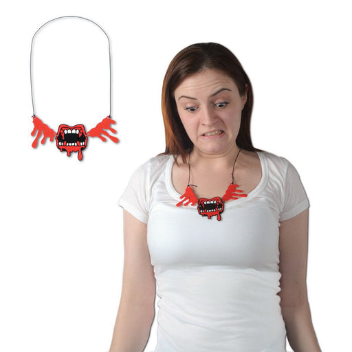 Bloody Fangs Necklace – 16" – (1/Card) by Beistle for Halloween Novelty Beads