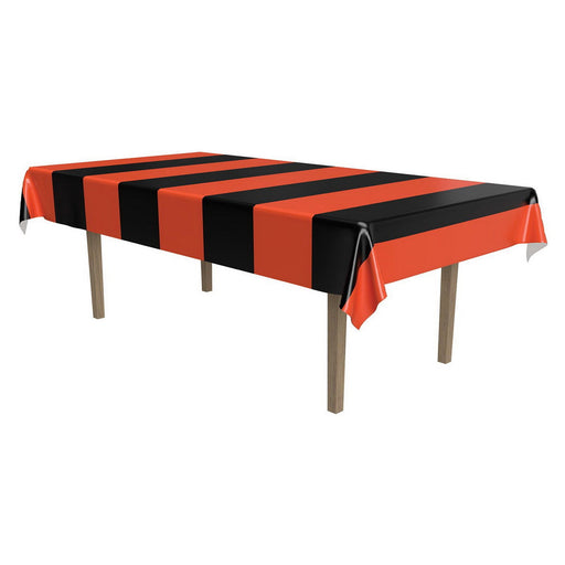 Orange & Black Stripes Tablecover – 54" x 108" – (1/Pkg) by Beistle for Halloween Table Covers - Patterned